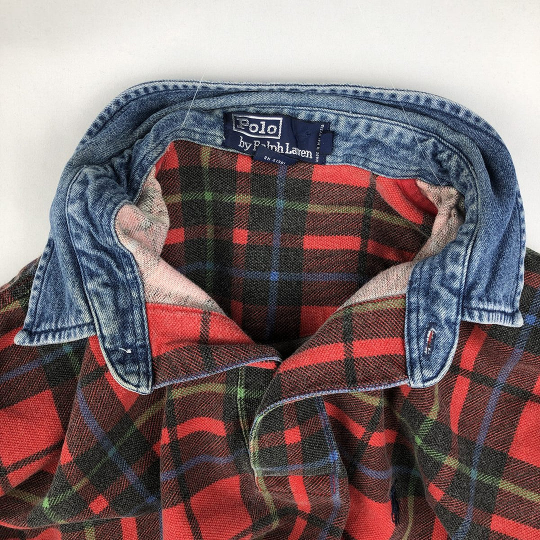 Ralph Lauren POLO by Ralph Lauren short sleeve check polo shirt, men's size L cotton red type Vintage Second Hand
