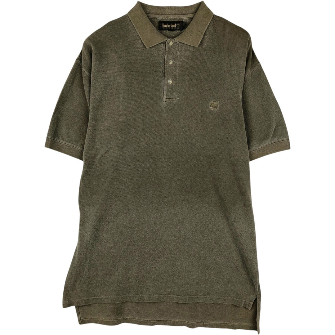 90'S Timberland short-sleeved polo shirt, men's size M equivalent, vintage. cotton Khaki type brown Vintage Second Hand