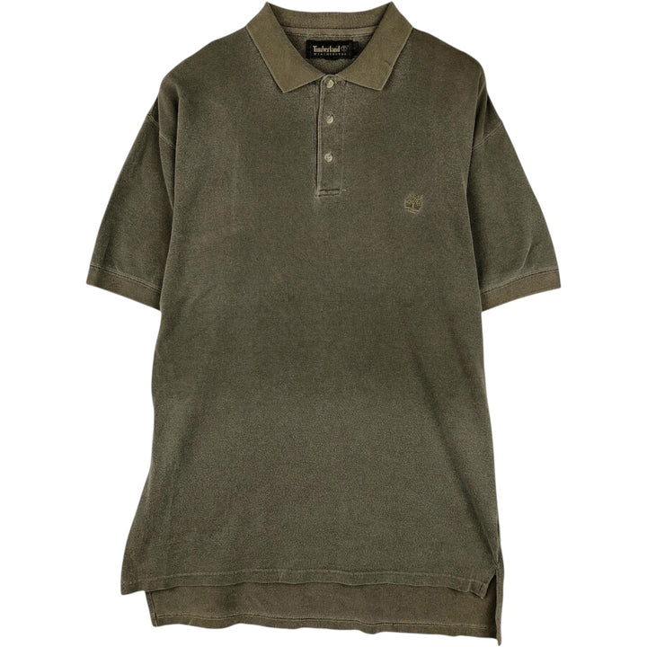 90'S Timberland short-sleeved polo shirt, men's size M equivalent, vintage. cotton Khaki type brown Vintage Second Hand