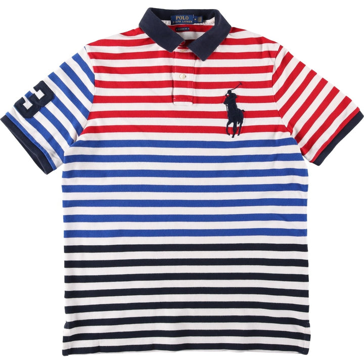 Ralph Lauren POLO RALPH LAUREN CLASSIC FIT Big Pony Short-Sleeve Striped Polo Shirt, Men's Size M (approx.) cotton white type Vintage Second Hand