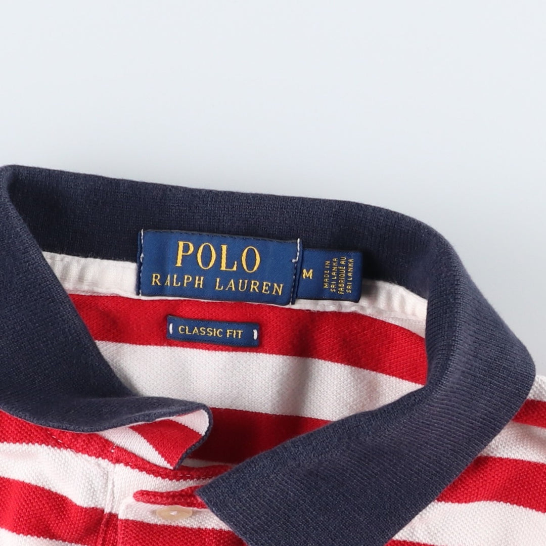 Ralph Lauren POLO RALPH LAUREN CLASSIC FIT Big Pony Short-Sleeve Striped Polo Shirt, Men's Size M (approx.) cotton white type Vintage Second Hand