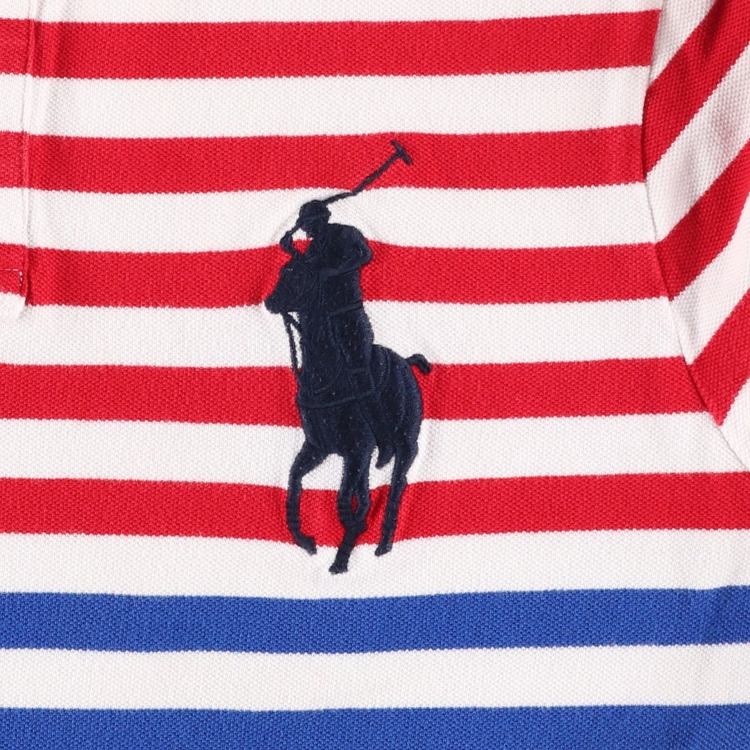 Ralph Lauren POLO RALPH LAUREN CLASSIC FIT Big Pony Short-Sleeve Striped Polo Shirt, Men's Size M (approx.) cotton white type Vintage Second Hand