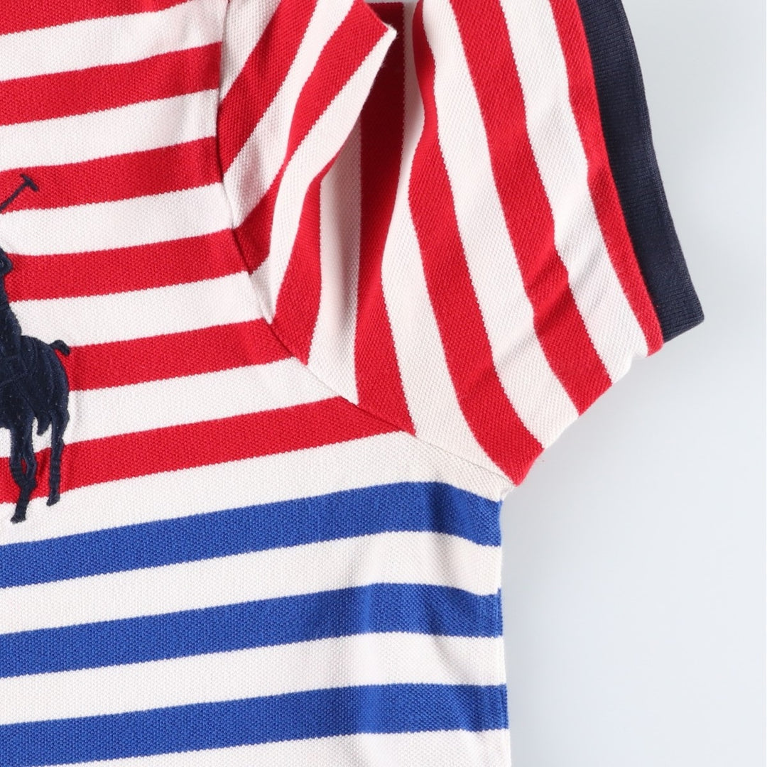Ralph Lauren POLO RALPH LAUREN CLASSIC FIT Big Pony Short-Sleeve Striped Polo Shirt, Men's Size M (approx.) cotton white type Vintage Second Hand