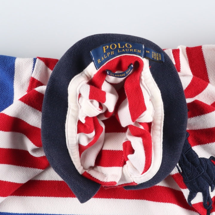 Ralph Lauren POLO RALPH LAUREN CLASSIC FIT Big Pony Short-Sleeve Striped Polo Shirt, Men's Size M (approx.) cotton white type Vintage Second Hand