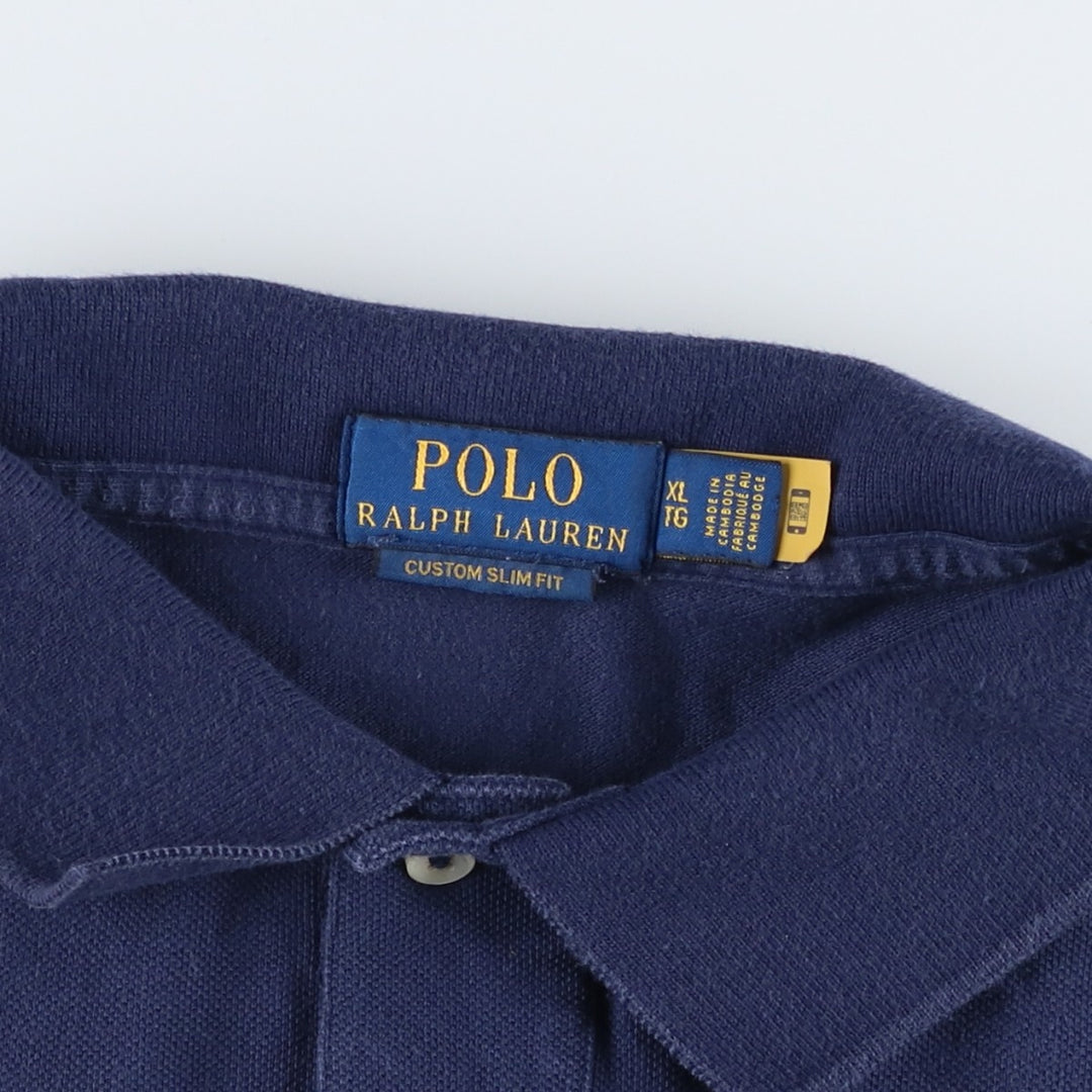 Ralph Lauren POLO RALPH LAUREN CUSTOM SLIM FIT Big Pony Short Sleeve Polo Shirt Men's XL cotton navy blue type Vintage Second Hand