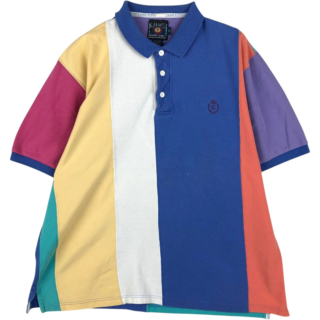 80'S Ralph Lauren CHAPS short sleeve polo shirt, men's size L, vintage cotton blue type Vintage Second Hand