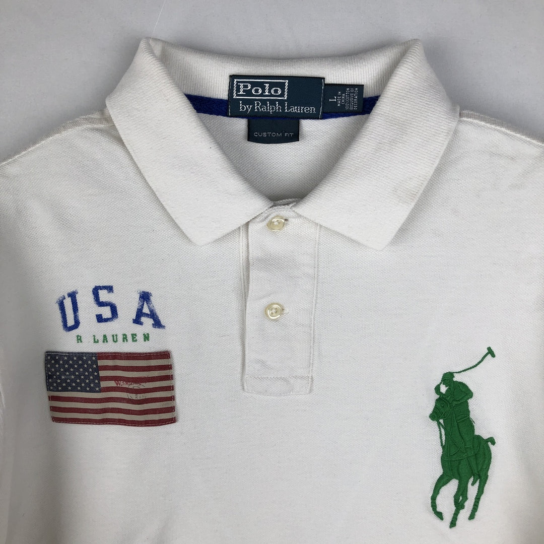 Ralph Lauren POLO by Ralph Lauren CUSTOM FIT Big Pony Short Sleeve Polo Shirt Men's L size cotton white type Vintage Second Hand
