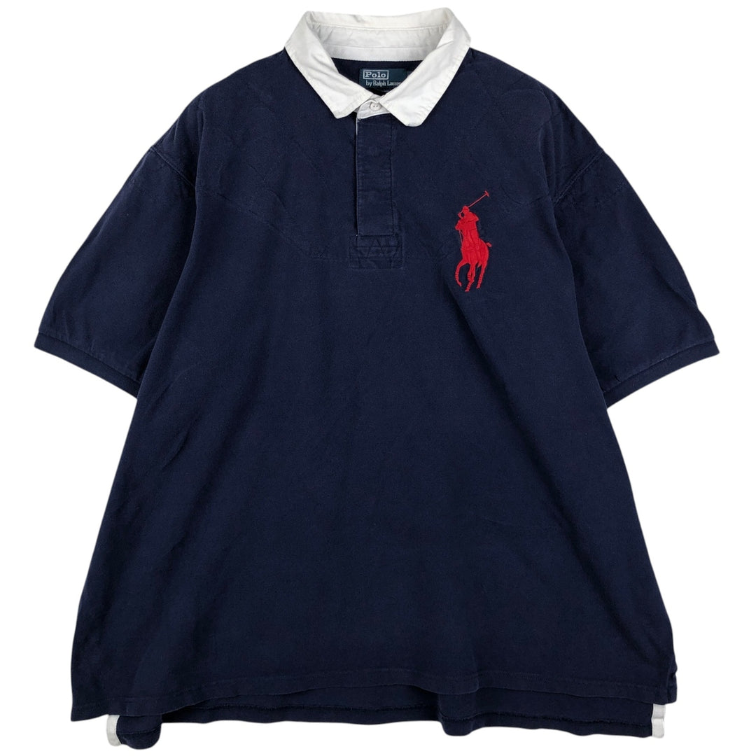 Big Size Ralph Lauren POLO by Ralph Lauren Big Pony Short-Sleeve Rugby Shirt, Men's XXXXL Equivalent cotton navy blue type Vintage Second Hand