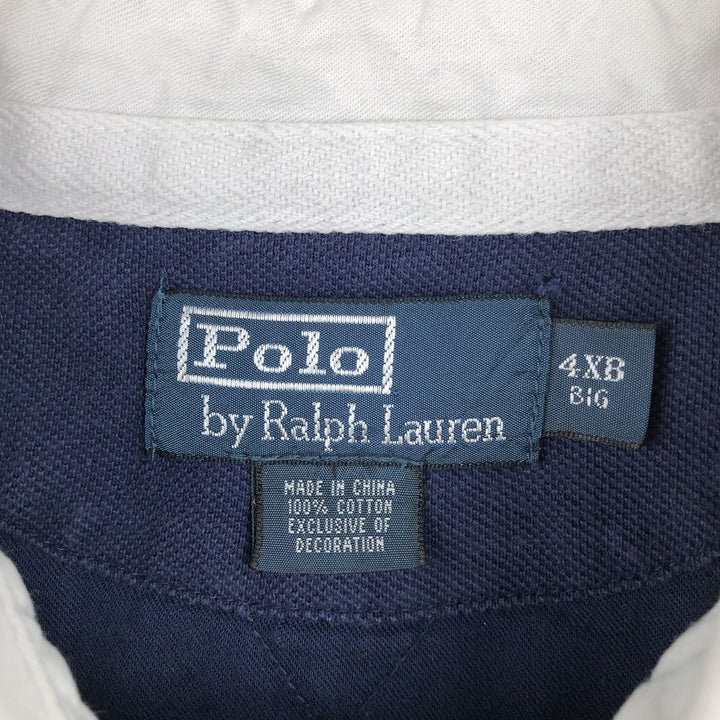 Big Size Ralph Lauren POLO by Ralph Lauren Big Pony Short-Sleeve Rugby Shirt, Men's XXXXL Equivalent cotton navy blue type Vintage Second Hand
