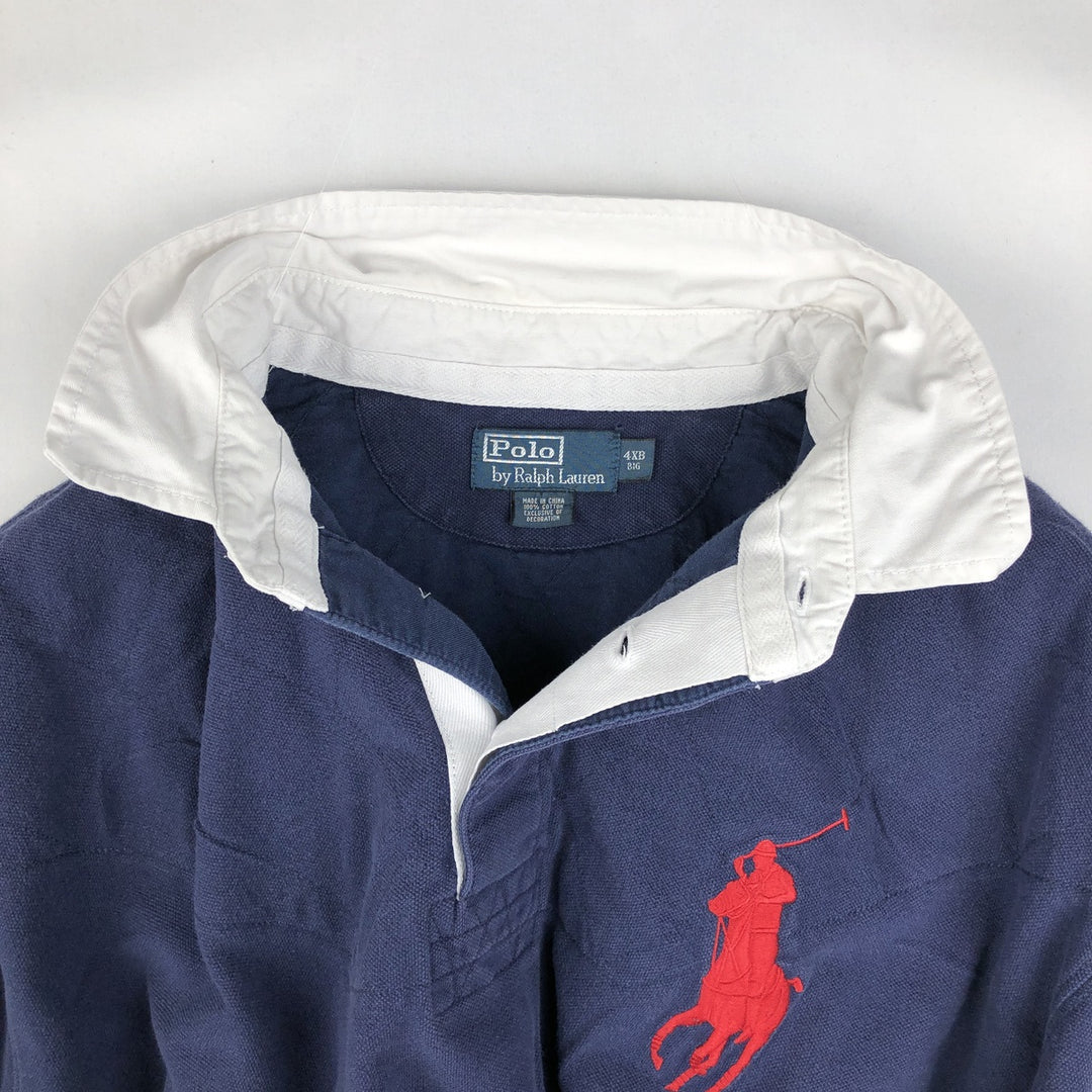 Big Size Ralph Lauren POLO by Ralph Lauren Big Pony Short-Sleeve Rugby Shirt, Men's XXXXL Equivalent cotton navy blue type Vintage Second Hand