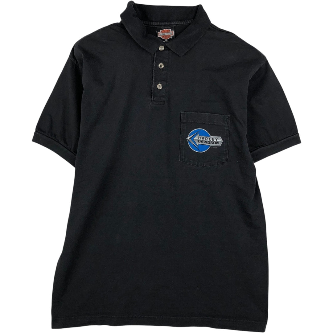 1990'S Harley-Davidson Short-Sleeve Polo Shirt, Made in USA, Men's Size M (Equivalent), Vintage cotton black type Vintage Second Hand