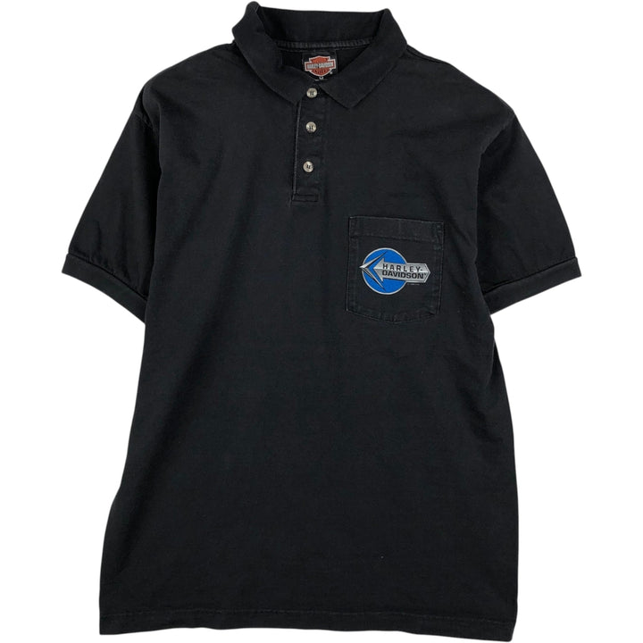 1990'S Harley-Davidson Short-Sleeve Polo Shirt, Made in USA, Men's Size M (Equivalent), Vintage cotton black type Vintage Second Hand