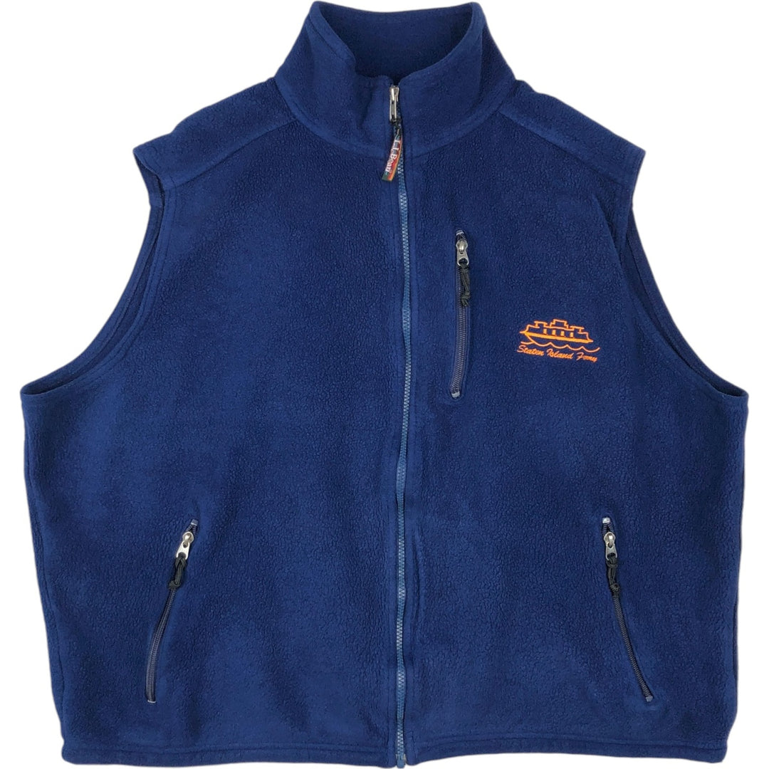 LLBean Fleece Vest with Mountain Logo and Katahdin Logo, Men's Size L (Equivalent), Vintage unclear navy blue type Vintage Second Hand