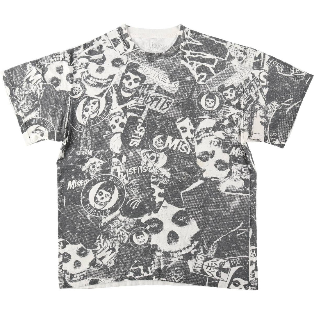 MISFITS Skull Pattern All-Over Print Band T-Shirt (Men's Size L) cotton black type Vintage Second Hand