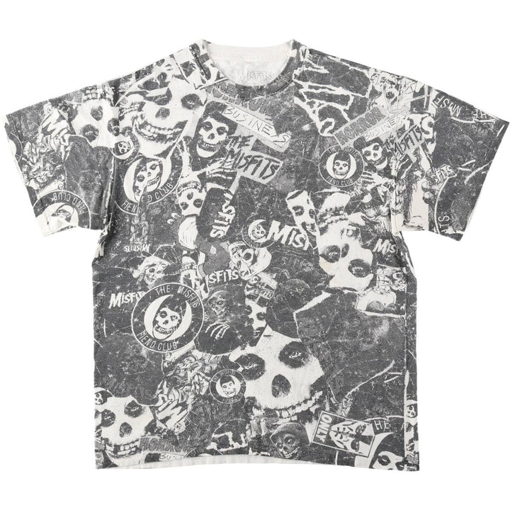 MISFITS Skull Pattern All-Over Print Band T-Shirt (Men's Size L) cotton black type Vintage Second Hand