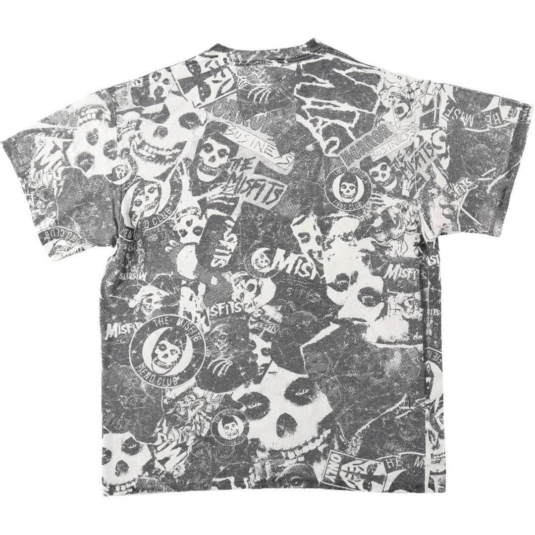 MISFITS Skull Pattern All-Over Print Band T-Shirt (Men's Size L) cotton black type Vintage Second Hand