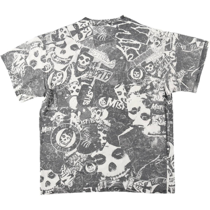 MISFITS Skull Pattern All-Over Print Band T-Shirt (Men's Size L) cotton black type Vintage Second Hand