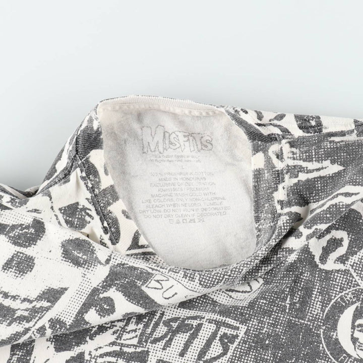 MISFITS Skull Pattern All-Over Print Band T-Shirt (Men's Size L) cotton black type Vintage Second Hand