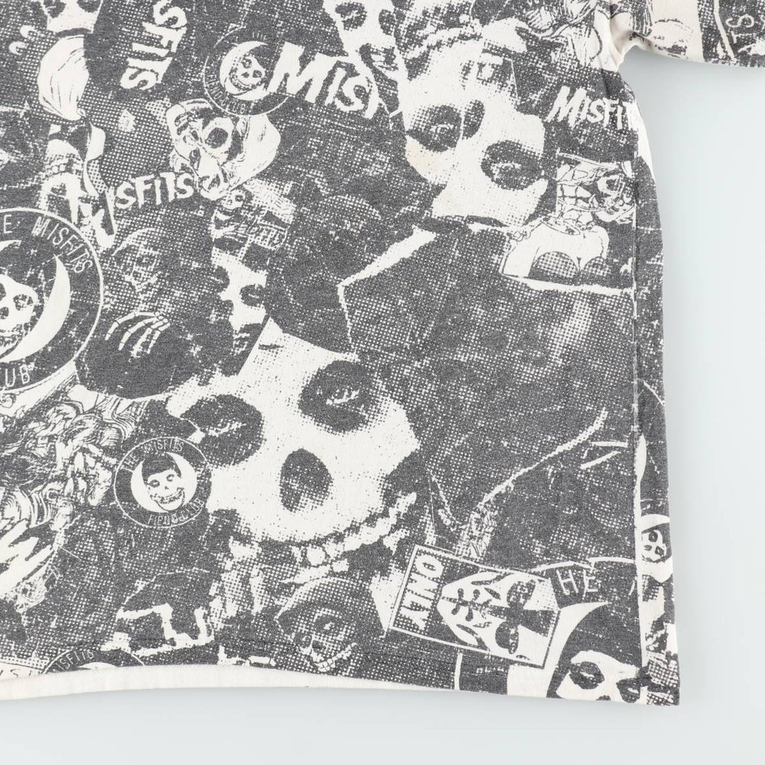 MISFITS Skull Pattern All-Over Print Band T-Shirt (Men's Size L) cotton black type Vintage Second Hand
