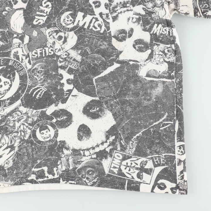 MISFITS Skull Pattern All-Over Print Band T-Shirt (Men's Size L) cotton black type Vintage Second Hand