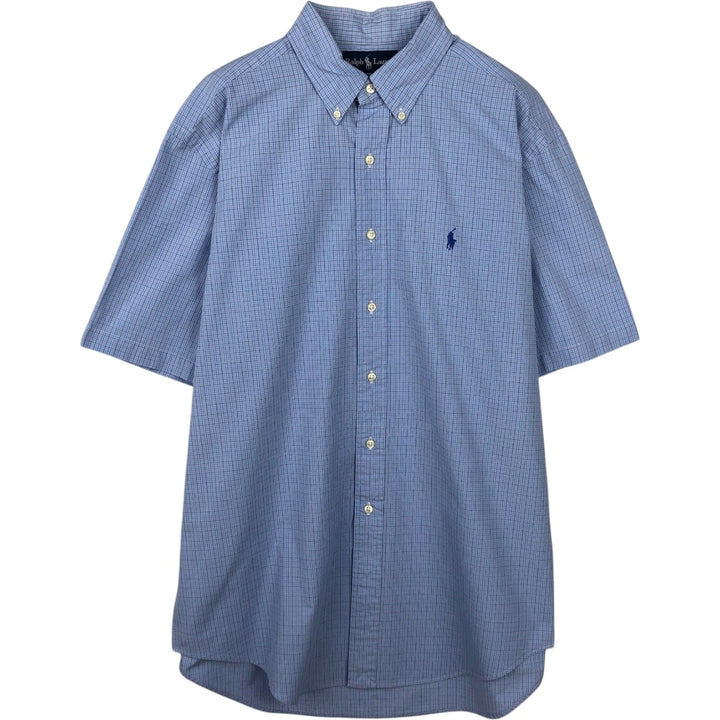 Ralph Lauren Classic Fit Short Sleeve Button Down Check Shirt Men's Size L cotton Blue type light blue Vintage Second Hand