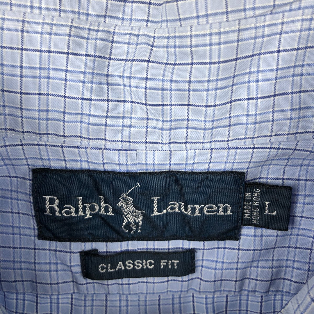 Ralph Lauren Classic Fit Short Sleeve Button Down Check Shirt Men's Size L cotton Blue type light blue Vintage Second Hand