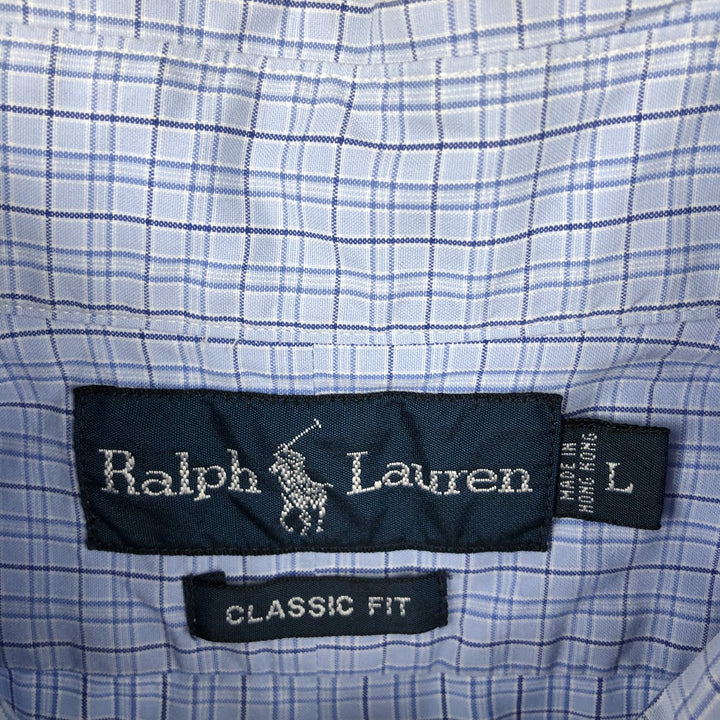 Ralph Lauren Classic Fit Short Sleeve Button Down Check Shirt Men's Size L cotton Blue type light blue Vintage Second Hand