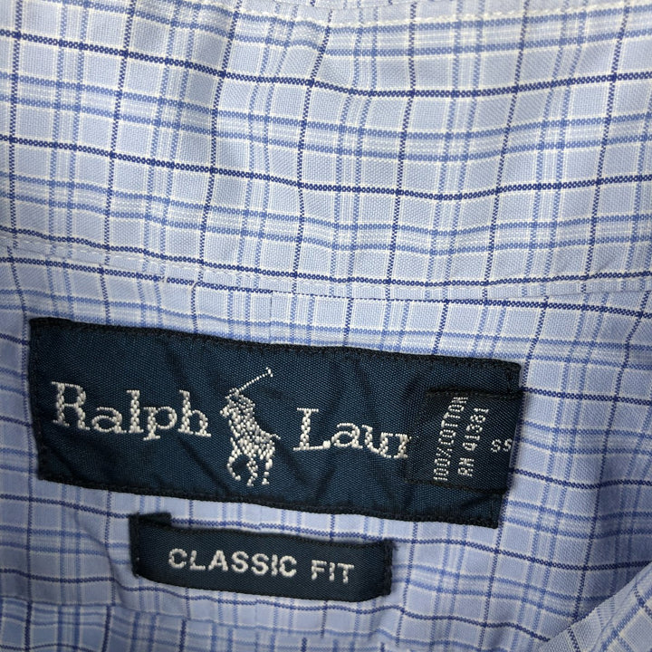 Ralph Lauren Classic Fit Short Sleeve Button Down Check Shirt Men's Size L cotton Blue type light blue Vintage Second Hand