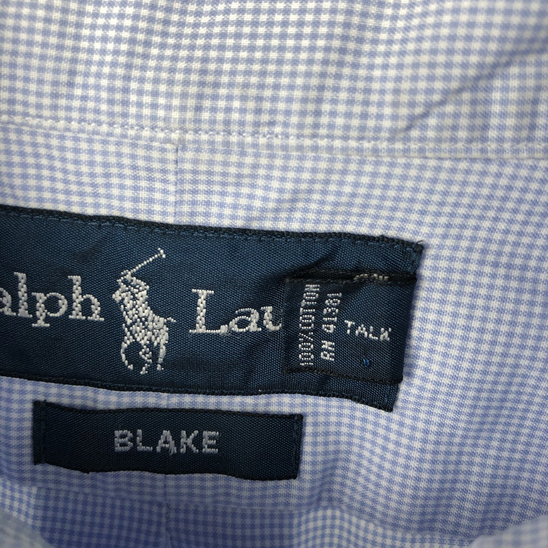 Ralph Lauren BLAKE Short-Sleeve Button-Down Check Shirt, Men's Size S (approx.) cotton Blue type light blue Vintage Second Hand