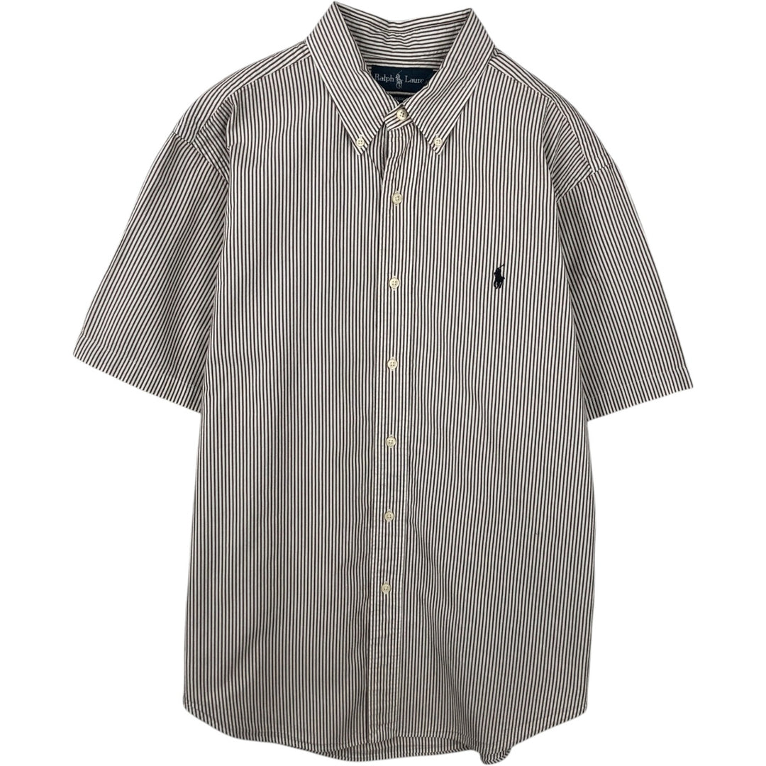 Ralph Lauren Classic Fit Short Sleeve Button Down Striped Shirt Men's Size L cotton white type Vintage Second Hand