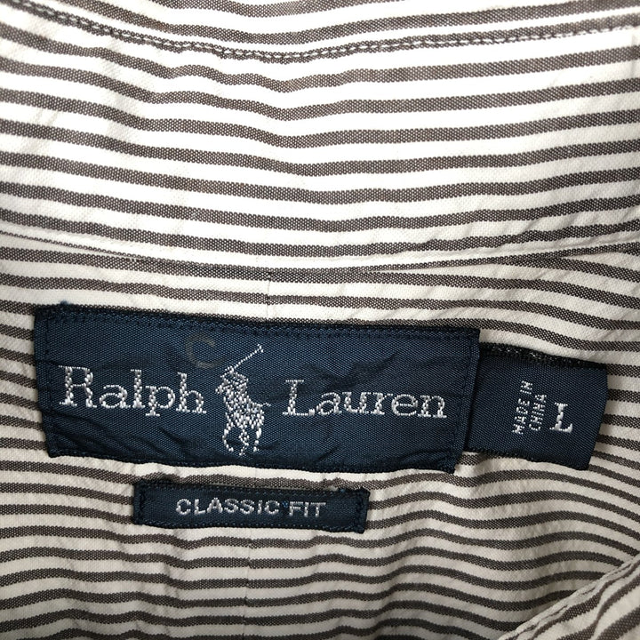 Ralph Lauren Classic Fit Short Sleeve Button Down Striped Shirt Men's Size L cotton white type Vintage Second Hand