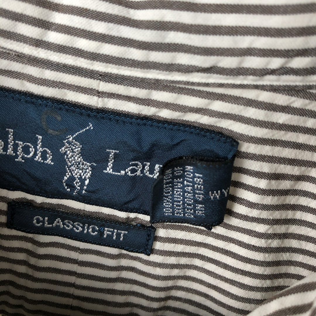 Ralph Lauren Classic Fit Short Sleeve Button Down Striped Shirt Men's Size L cotton white type Vintage Second Hand