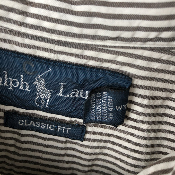 Ralph Lauren Classic Fit Short Sleeve Button Down Striped Shirt Men's Size L cotton white type Vintage Second Hand