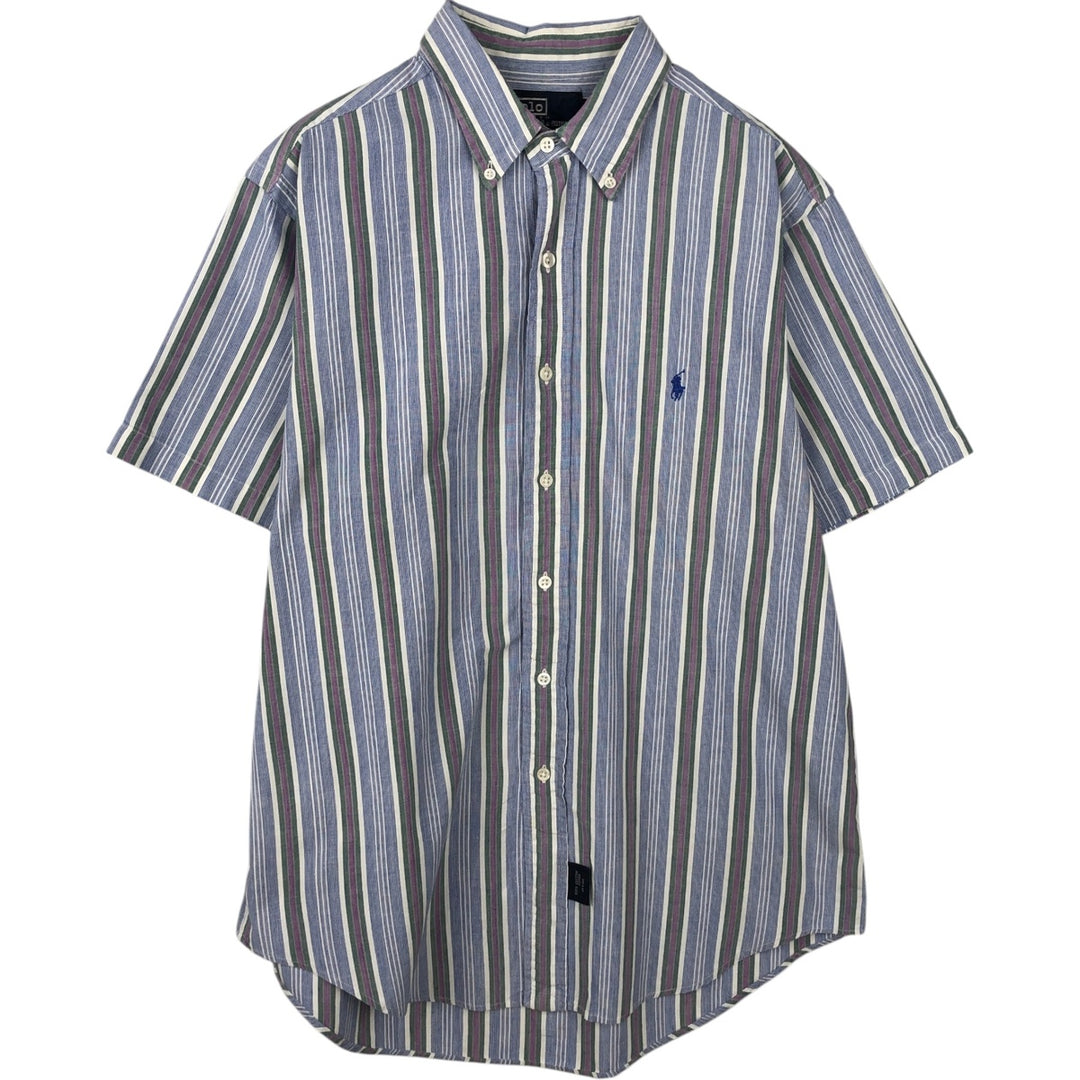 Ralph Lauren POLO by Ralph Lauren Multi-stripe Short-Sleeve Button-Down Striped Shirt, Men's Size L (approx.) cotton Blue type light blue Vintage Second Hand