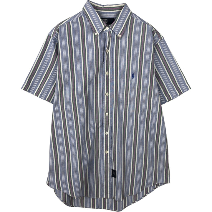 Ralph Lauren POLO by Ralph Lauren Multi-stripe Short-Sleeve Button-Down Striped Shirt, Men's Size L (approx.) cotton Blue type light blue Vintage Second Hand