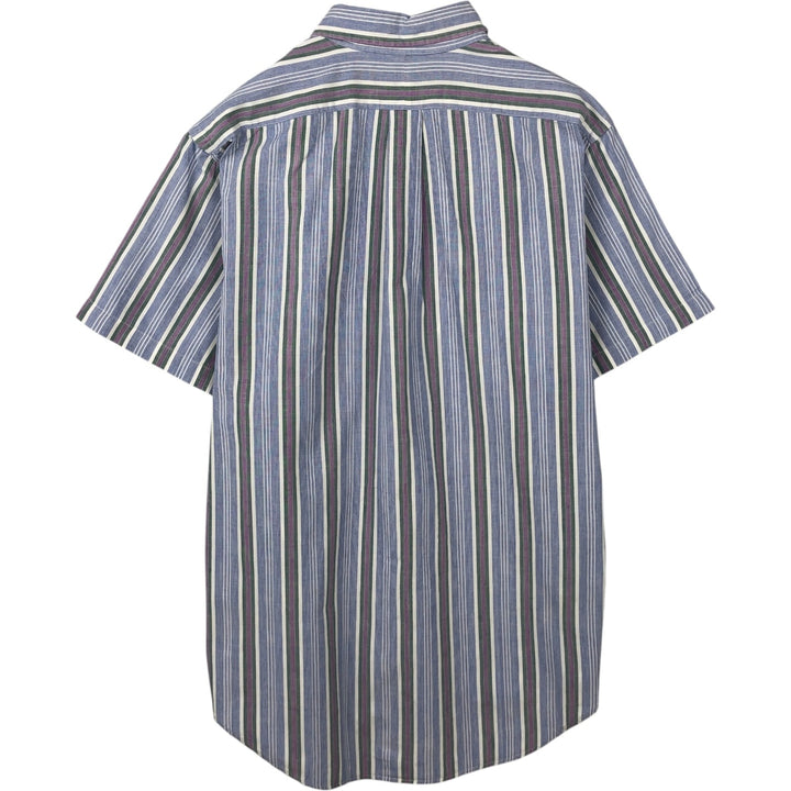 Ralph Lauren POLO by Ralph Lauren Multi-stripe Short-Sleeve Button-Down Striped Shirt, Men's Size L (approx.) cotton Blue type light blue Vintage Second Hand