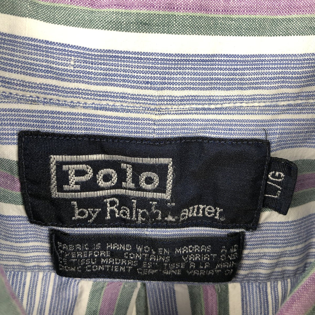 Ralph Lauren POLO by Ralph Lauren Multi-stripe Short-Sleeve Button-Down Striped Shirt, Men's Size L (approx.) cotton Blue type light blue Vintage Second Hand