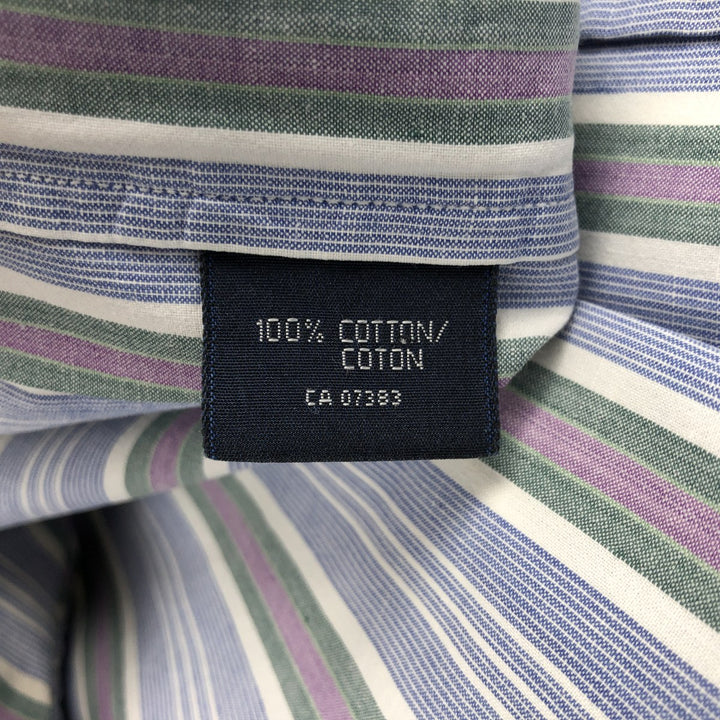 Ralph Lauren POLO by Ralph Lauren Multi-stripe Short-Sleeve Button-Down Striped Shirt, Men's Size L (approx.) cotton Blue type light blue Vintage Second Hand