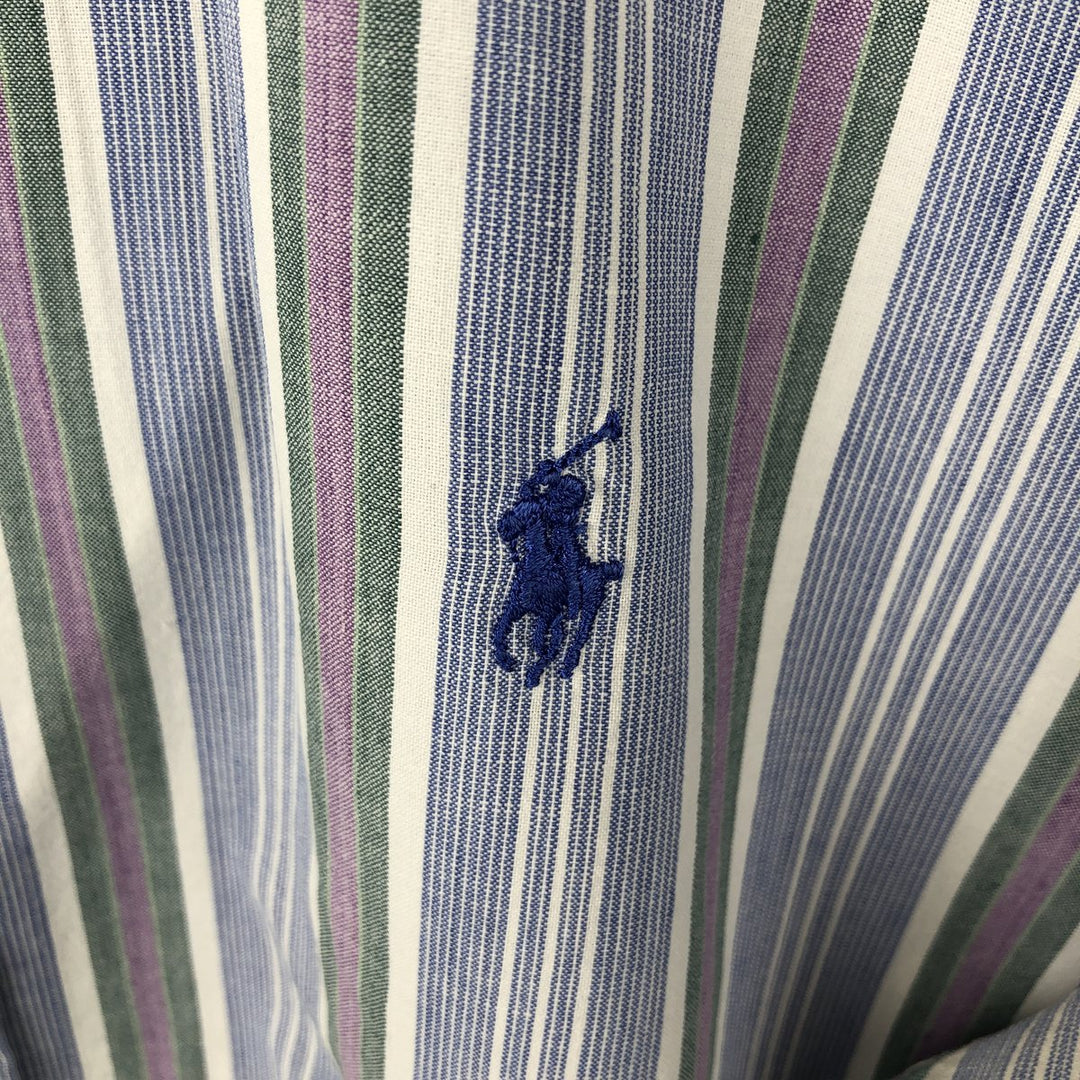 Ralph Lauren POLO by Ralph Lauren Multi-stripe Short-Sleeve Button-Down Striped Shirt, Men's Size L (approx.) cotton Blue type light blue Vintage Second Hand