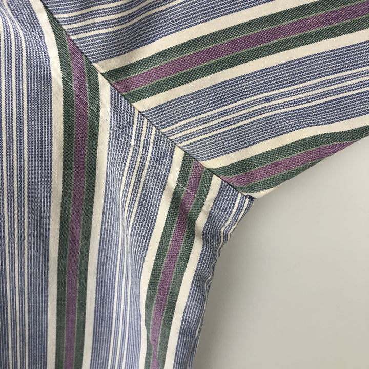 Ralph Lauren POLO by Ralph Lauren Multi-stripe Short-Sleeve Button-Down Striped Shirt, Men's Size L (approx.) cotton Blue type light blue Vintage Second Hand
