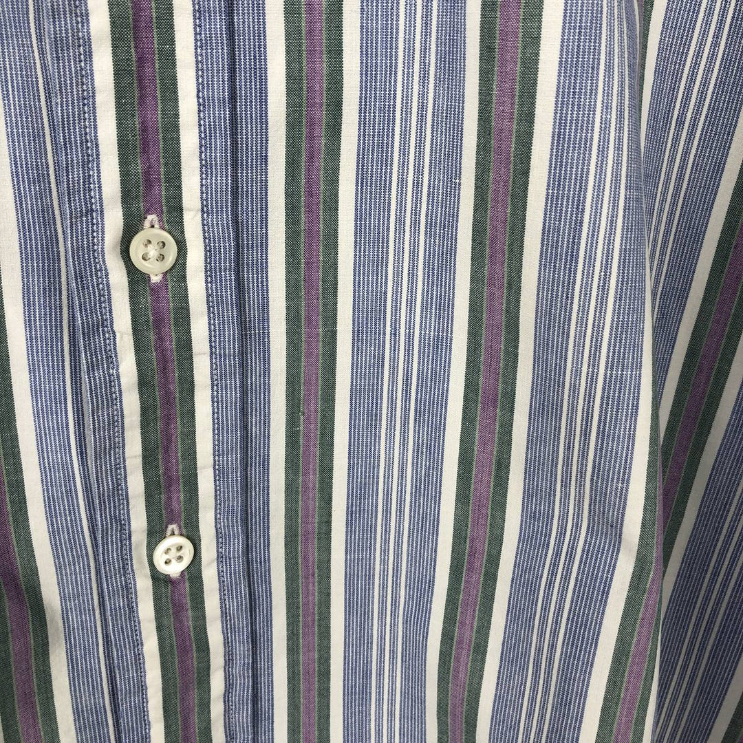 Ralph Lauren POLO by Ralph Lauren Multi-stripe Short-Sleeve Button-Down Striped Shirt, Men's Size L (approx.) cotton Blue type light blue Vintage Second Hand