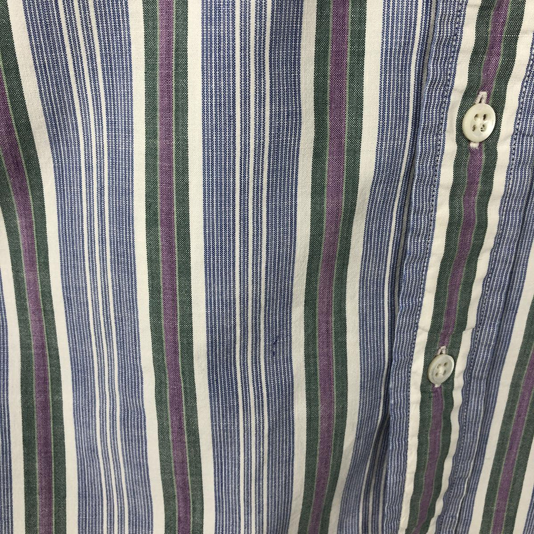 Ralph Lauren POLO by Ralph Lauren Multi-stripe Short-Sleeve Button-Down Striped Shirt, Men's Size L (approx.) cotton Blue type light blue Vintage Second Hand