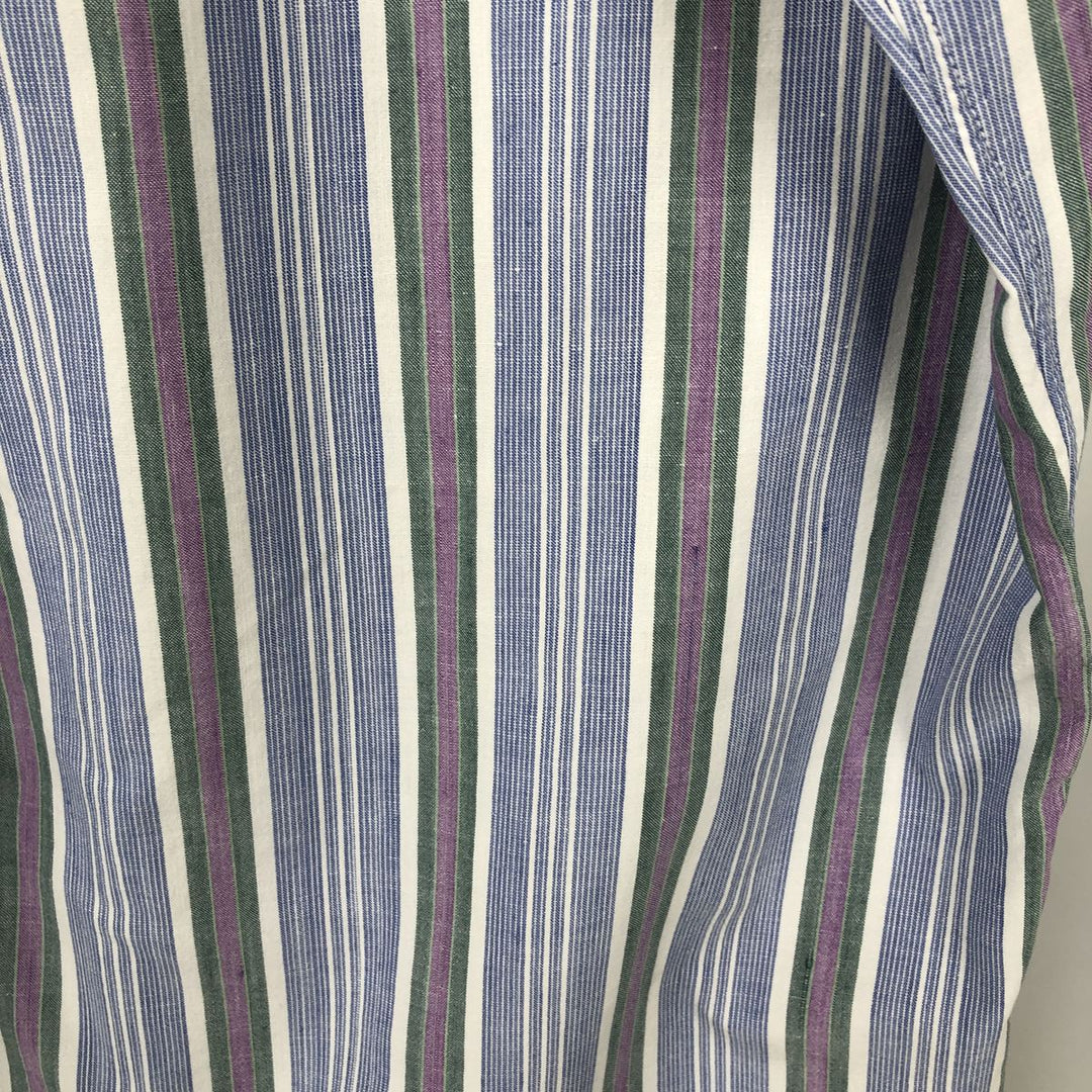 Ralph Lauren POLO by Ralph Lauren Multi-stripe Short-Sleeve Button-Down Striped Shirt, Men's Size L (approx.) cotton Blue type light blue Vintage Second Hand