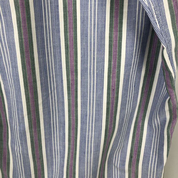 Ralph Lauren POLO by Ralph Lauren Multi-stripe Short-Sleeve Button-Down Striped Shirt, Men's Size L (approx.) cotton Blue type light blue Vintage Second Hand