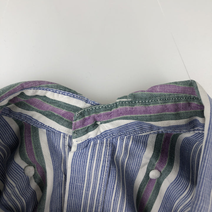 Ralph Lauren POLO by Ralph Lauren Multi-stripe Short-Sleeve Button-Down Striped Shirt, Men's Size L (approx.) cotton Blue type light blue Vintage Second Hand