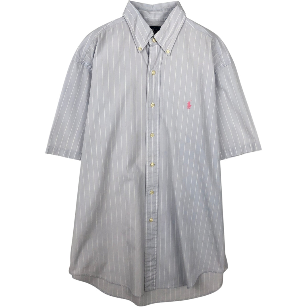 Ralph Lauren Classic Fit short sleeve button down striped shirt, men's size M cotton Blue type light blue Vintage Second Hand