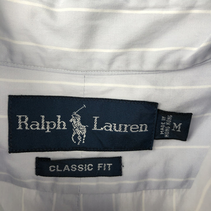 Ralph Lauren Classic Fit short sleeve button down striped shirt, men's size M cotton Blue type light blue Vintage Second Hand