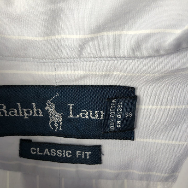 Ralph Lauren Classic Fit short sleeve button down striped shirt, men's size M cotton Blue type light blue Vintage Second Hand