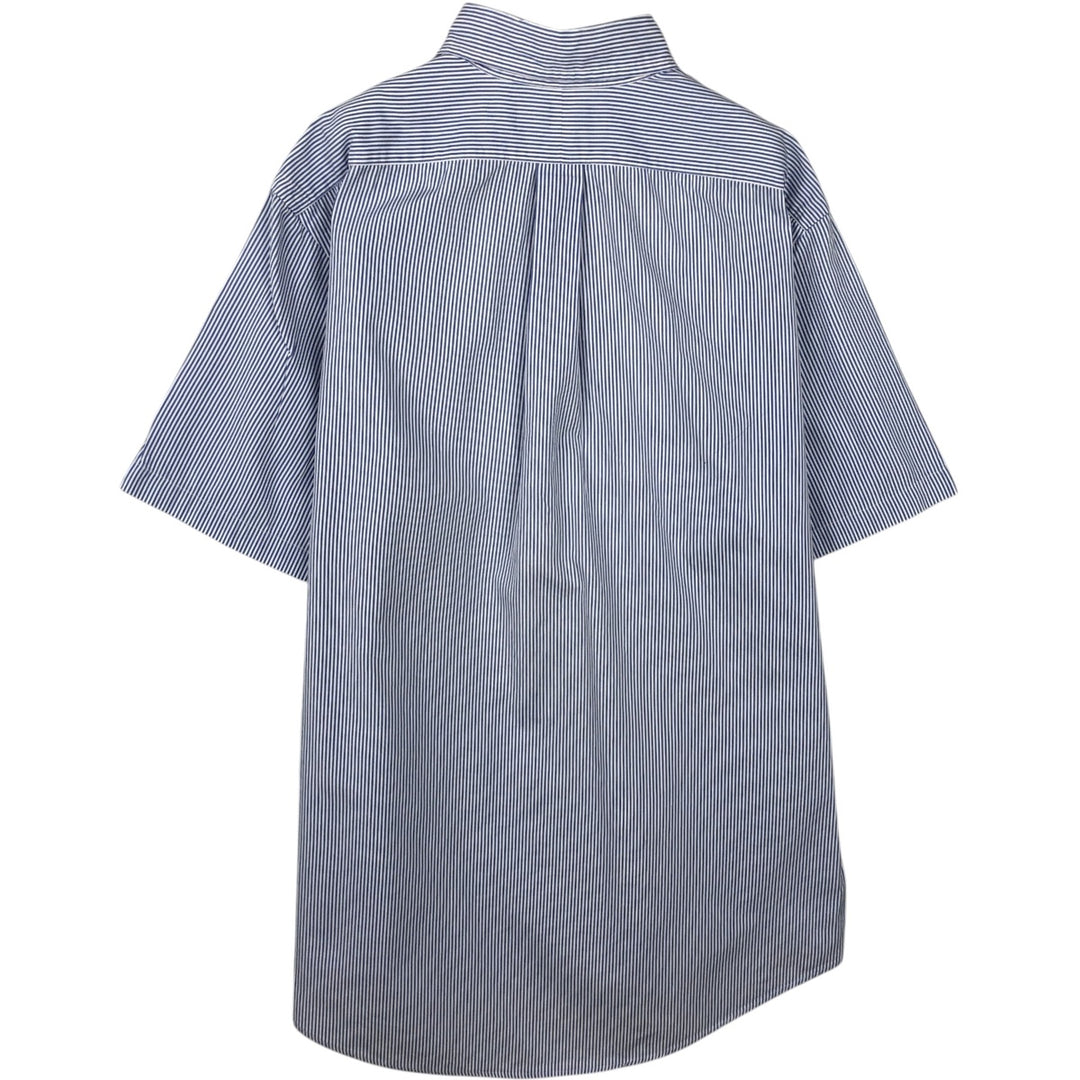 Ralph Lauren CUSTOM FIT short sleeve button down striped shirt men's size L cotton navy blue type Vintage Second Hand