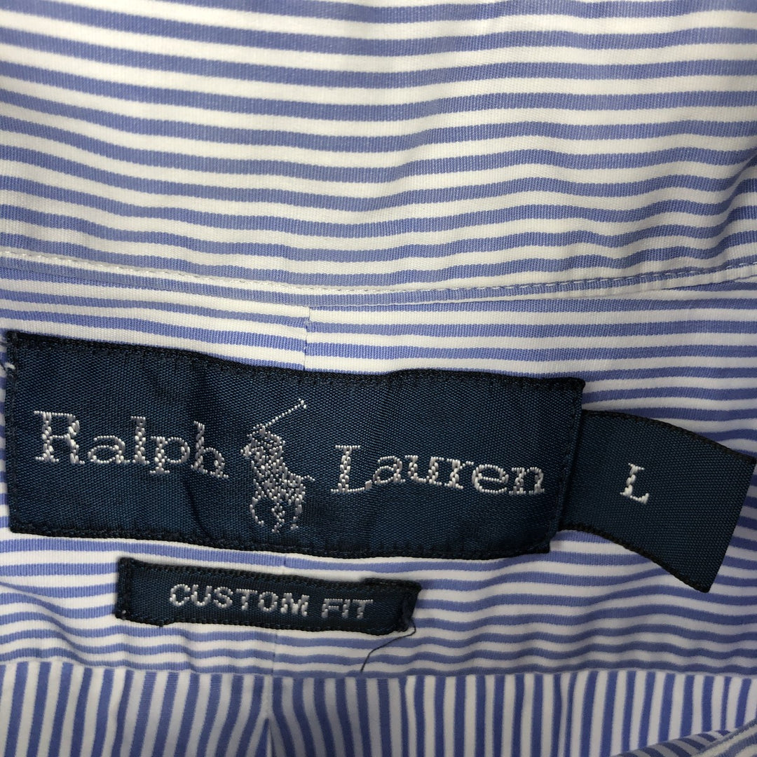 Ralph Lauren CUSTOM FIT short sleeve button down striped shirt men's size L cotton navy blue type Vintage Second Hand